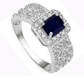 20: Genuine Black Sapphire & Diamond Ring