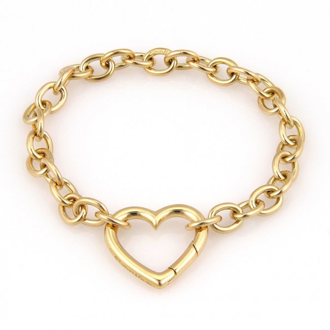 Tiffany & Co. 18K Yellow Gold Chain Link Heart Bracelet : Lot 1218D