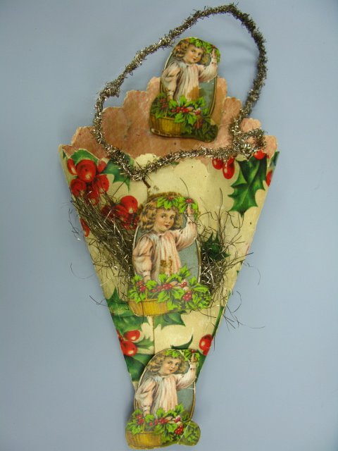 THREE VICTORIAN CHRISTMAS CONE CORNUCOPIA ORNAMENTS  Lot 905