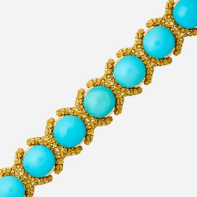 Turquoise, diamond, and gold bracelet
