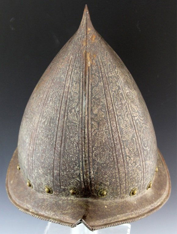 DECORATED 16th CENTURY ITALIAN MORION HELMET : Lot 15128