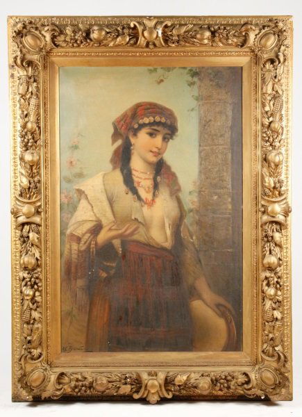 Hungarian Gypsy Girl, Signed 19th C. Oil, Brentano : Lot 296