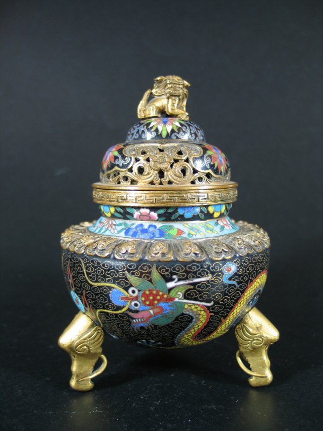 Antique Chinese Cloisonne Dragon Incense Burner Lot 237