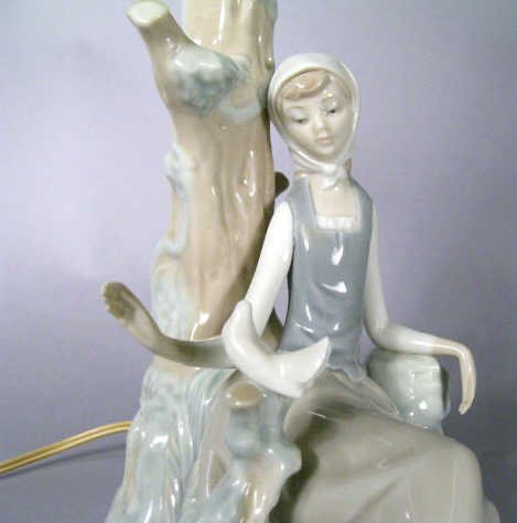 1145: Lladro Lamp Girl With Dove 1970 : Lot 1145