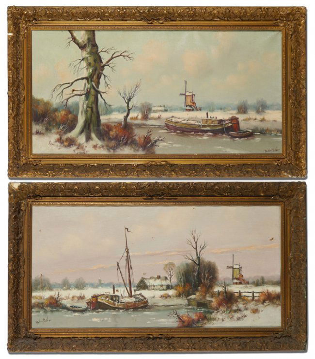 TWO ANTON MULLER DUTCH WINTER PAINTINGS Lot 1363