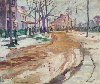 Paulette Van Roekens (American, 1896-1988) Village in Winter, 1925