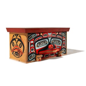 Glen Rabena (Adopted Haida, 20th century) Colorfully Painted and Carved Bentwood Box, 1995