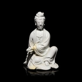 A Chinese Blanc de Chine Figure of Guanyin, Puji Yuren  Mark