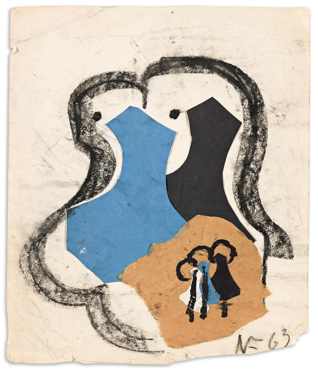 Nadine Effront, Abstract Collage, Charcoal, gouache and collage on paper, 1963.