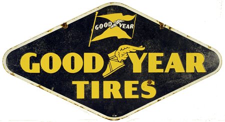 157: Vintage Goodyear Tire Sign Yellow on blu : Lot 157