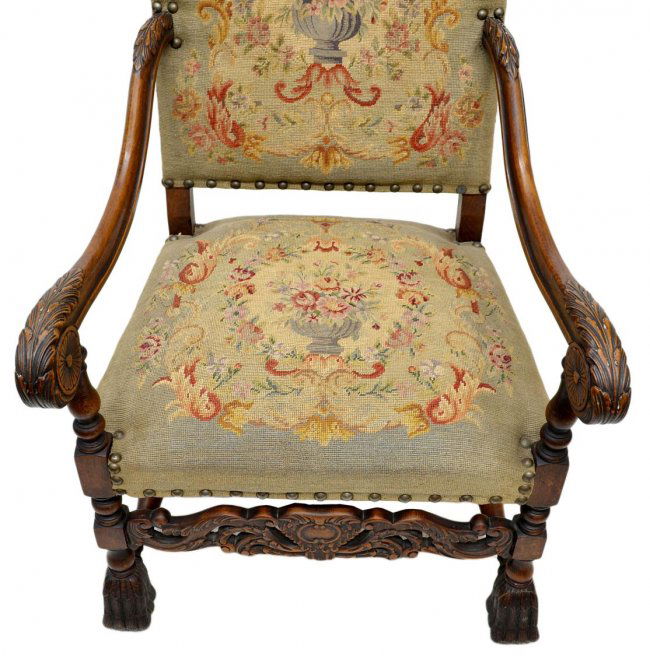 537 FINE FRENCH LOUIS XIV STYLE TAPESTRY ARM CHAIR Lot 537