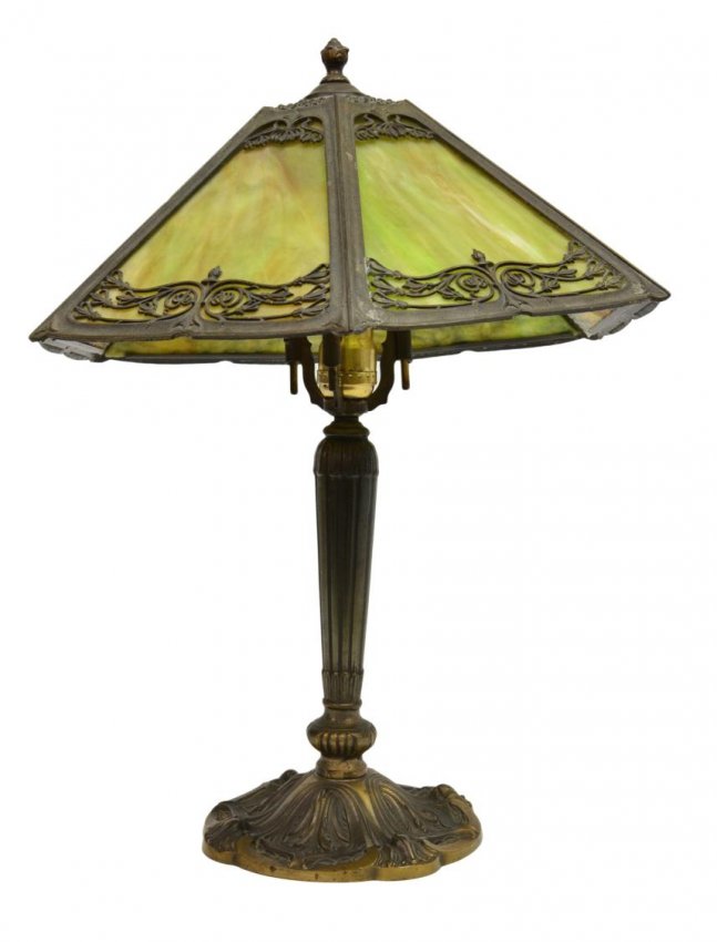 SLAG GLASS TABLE LAMP, PITTSBURGH LAMP COMPANY : Lot 128