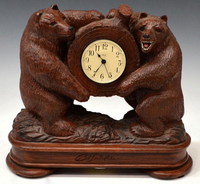 TWO BEAR SLIGH CLOCK, BOB TIMBERLAKE DESIGN Lot 424