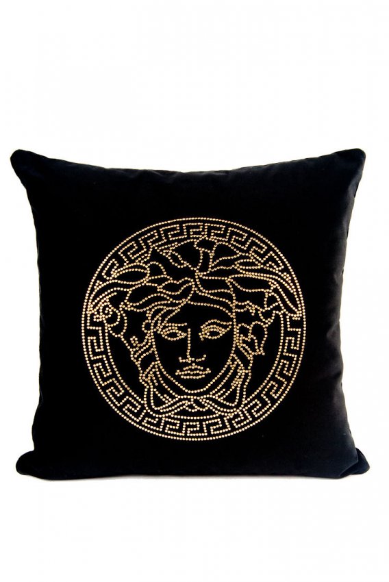 New Versace Collection Velvet Crystal Medusa Pillow Lot 10802
