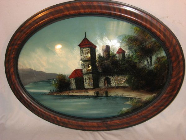 105: SCOTLAND CASTLE VINTAGE REVERSE PAINTING ON GLASS : Lot 105