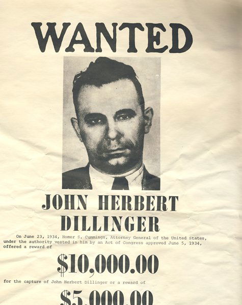 Rare Outdoor John Dillinger FBI Wanted Poster : Lot 7