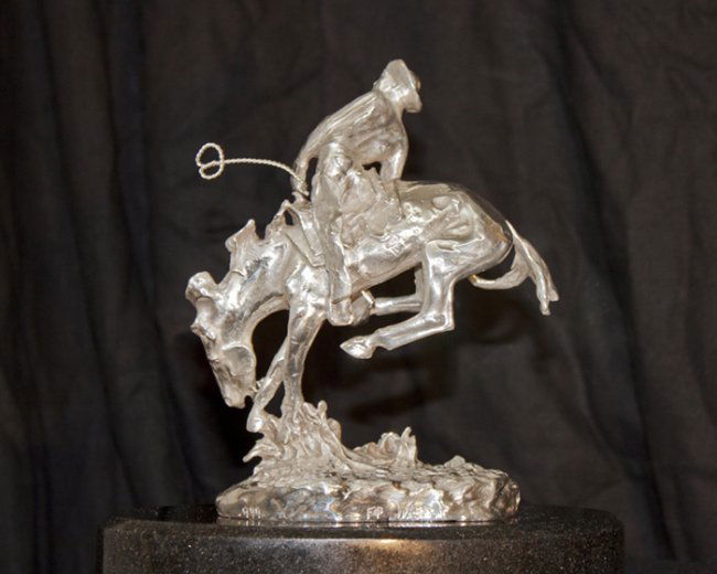 .999 Silver Rattlesnake Sculpture Frederic Remington Lot 1643