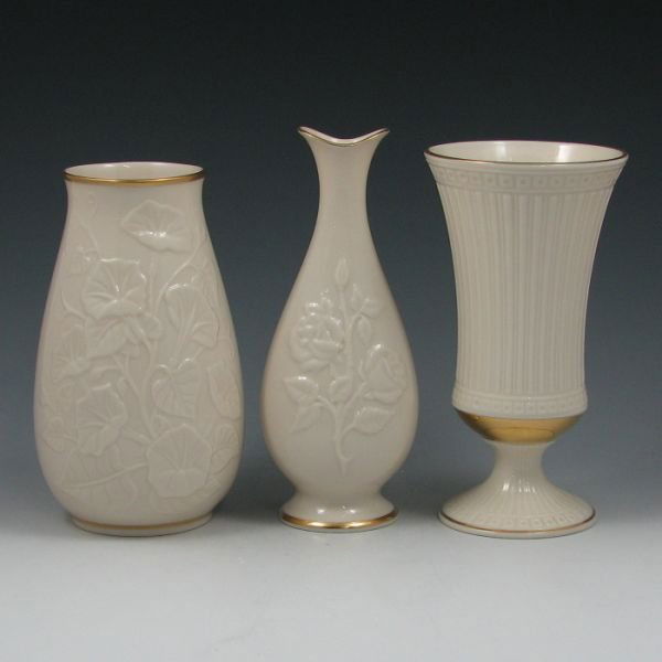 1330 Lenox Vases (Three) w/ Gold Trim Mint Lot 1330