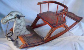 297: antique childs rocking horse chair : Lot 297