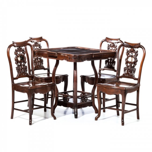 Mahjong table and four Chinese chairs, Minguo Lot 82