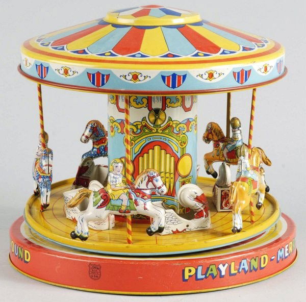 117 Tin Chein Playland Merry Go Round WindUp Toy. Lot 117