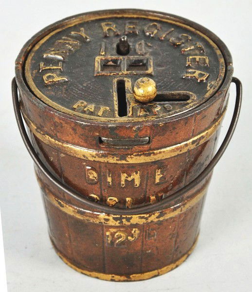 1269 Cast Iron Penny Register Bucket Still Bank. Lot 1269