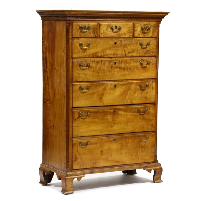 Mid-Atlantic Chippendale Tiger Maple Tall Chest of Drawers