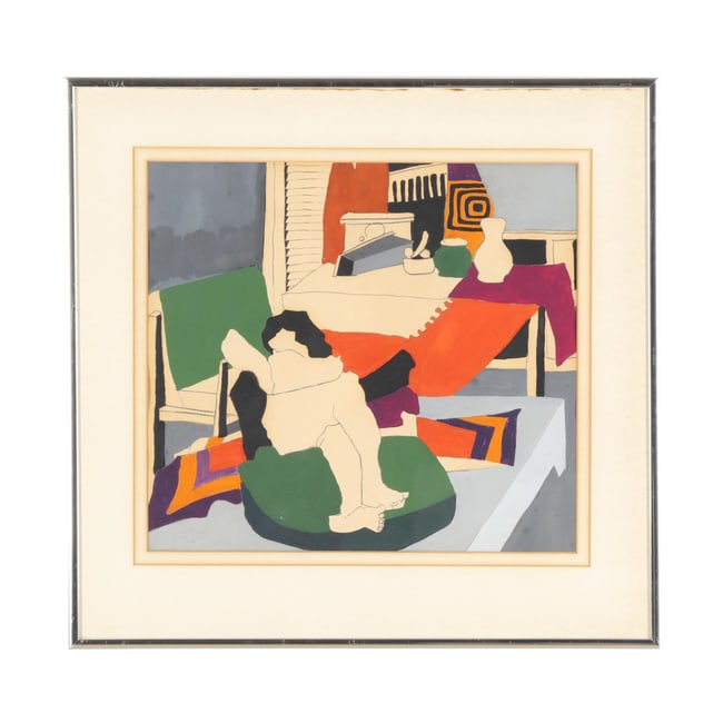 H. Del Moral (American, 20th Century), Interior Scene with Reclined Nude