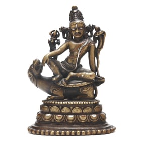 A Fine and Rare Indian Silver and Copper Inlaid Bronze Figure of Manjushri