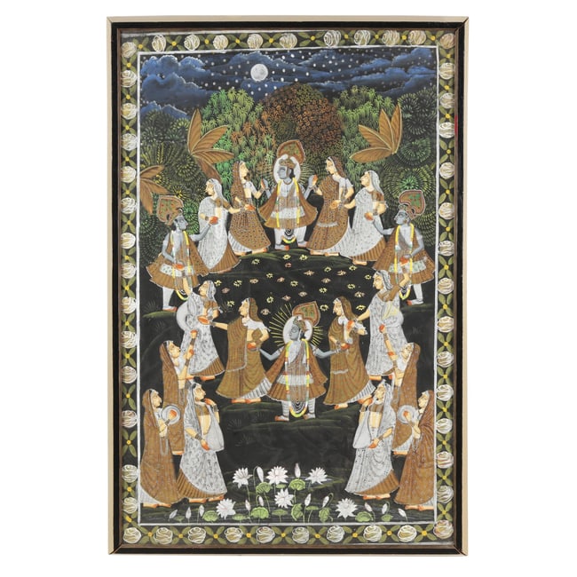 An Indian Pichwai Painting of Krishna in the  Rasa Lila