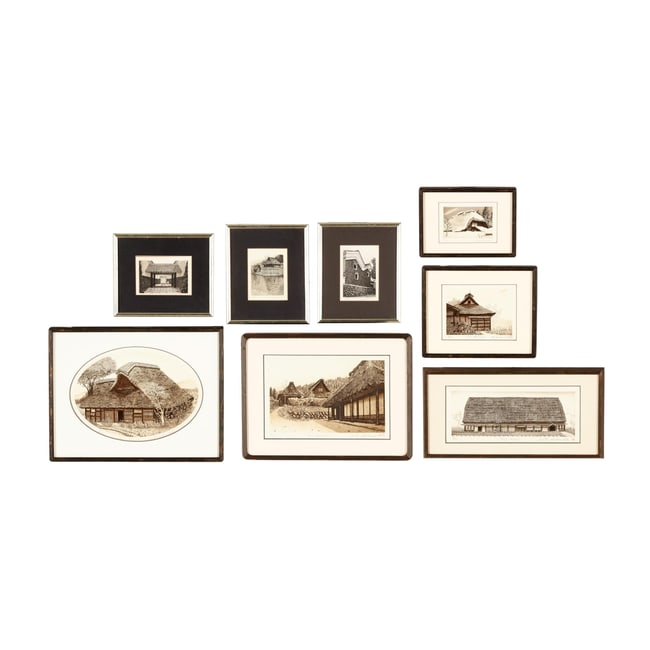 Hiroto Norikane (Japanese, b. 1949), Eight Etchings of Japanese Farm Houses