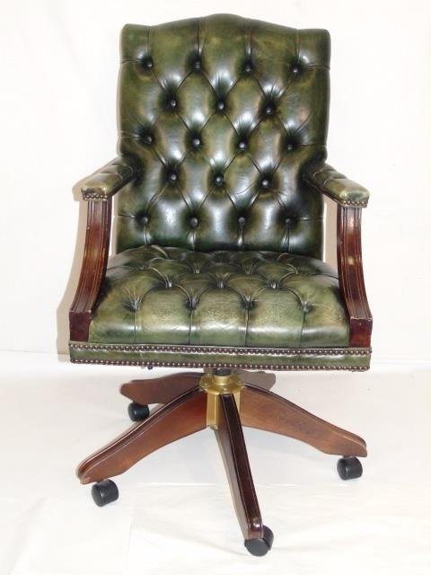 Green Leather Tufted Executive Desk Chair : Lot 142