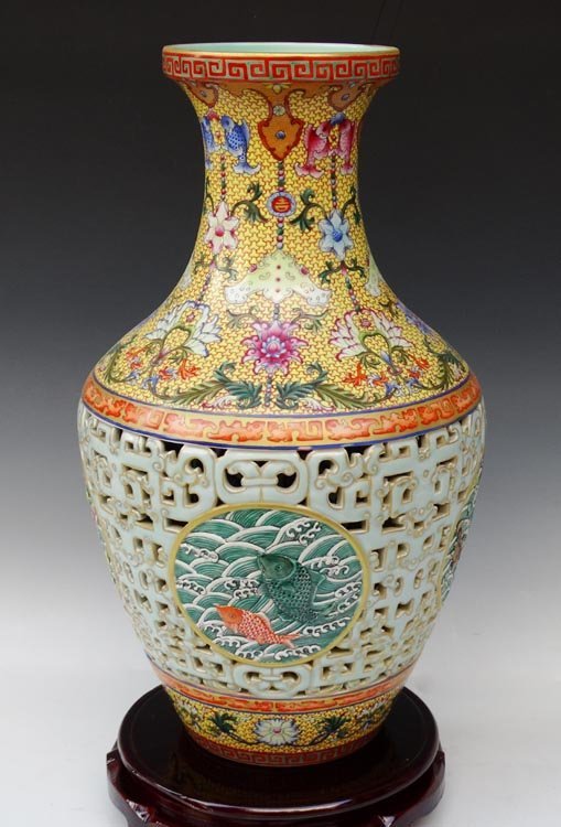 83. Million Carved Chinese Qianlong Porcelain Vase Lot 120B