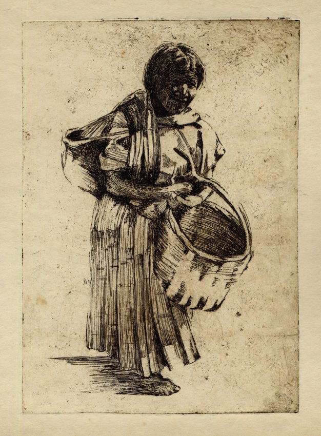 Elderly Native American Woman Carrying a Basket : Lot 854