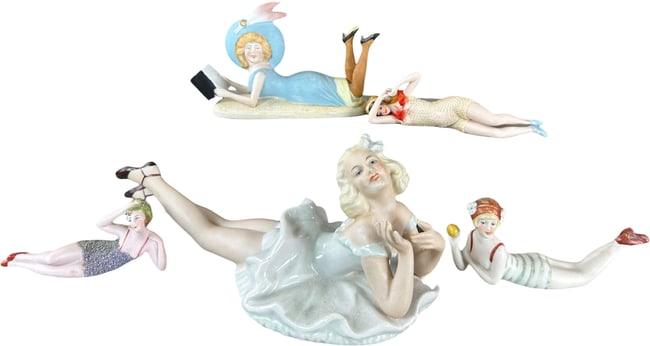 FIVE CERAMIC BATHING BEAUTIES FIGURES