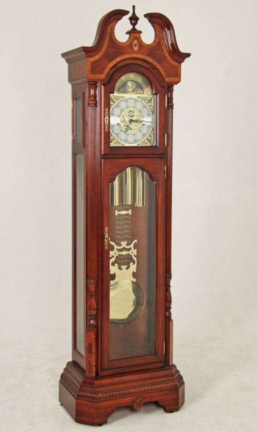 SLIGH MAHOGANY INLAID GRANDFATHER CLOCK : Lot 299