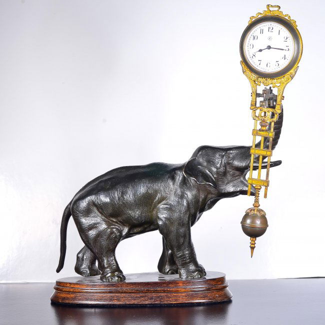 Antique bronze elephant clock Lot 226