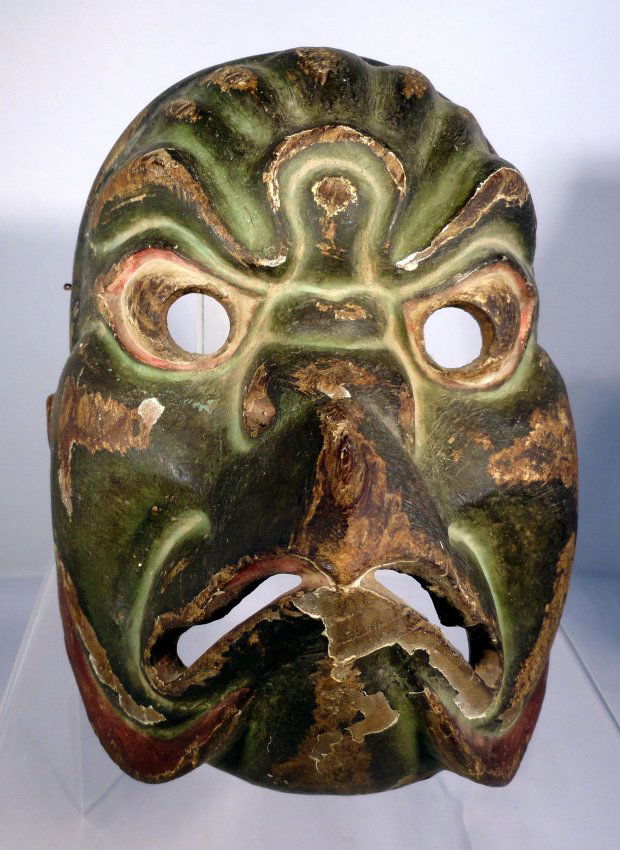 A Carved Wooden Hand-painted Japanese Noh Mask - Belle And Beast Emporium