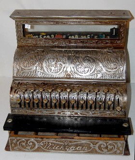 206A: Antique Michigan Cash Register, Nickel Finish : Lot 206A