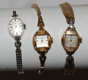 66: 3 Waltham 14K Gold Ladies Wrist Watches : Lot 66