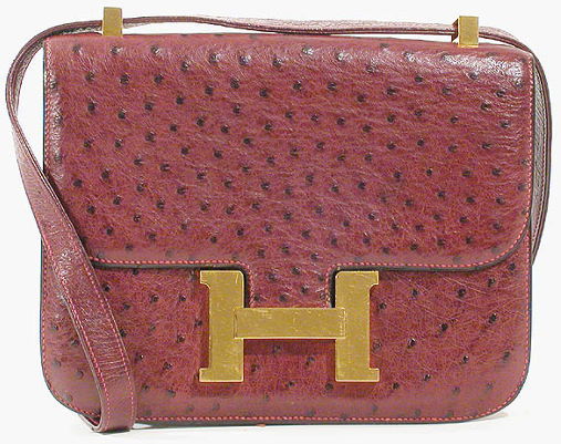 1253: Hermes Burgundy Ostrich Constance Bag : Lot 1253