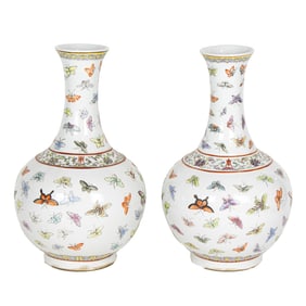 A pair of Chinese famille rose butterfly vases
