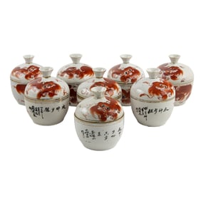 (lot of 8) Chinese iron-red decorated lidded jars