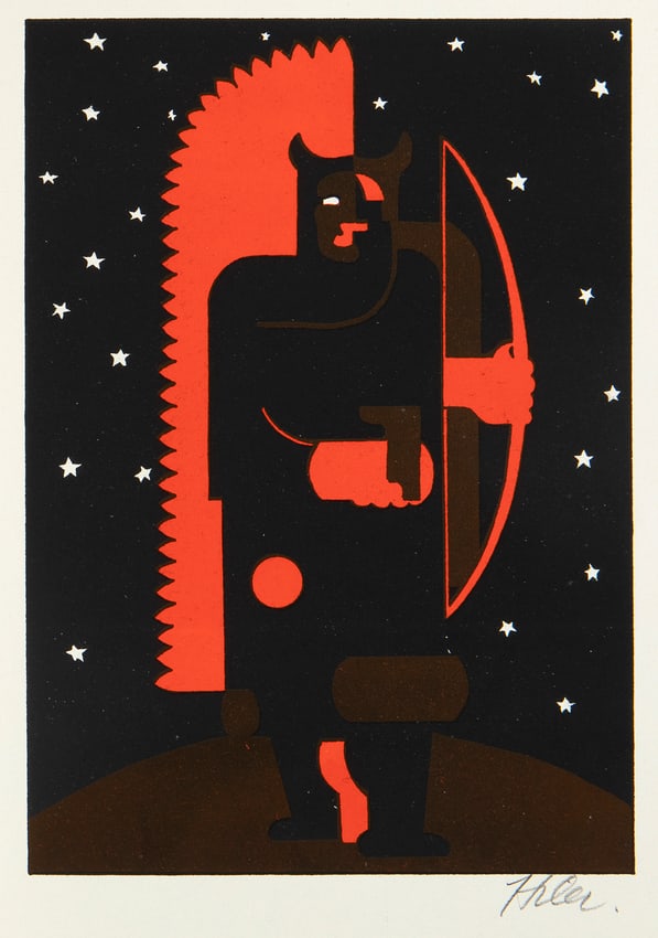 Hilaire Hiler, Indian with Bow in Fox Costume (aka Manitou), 1934