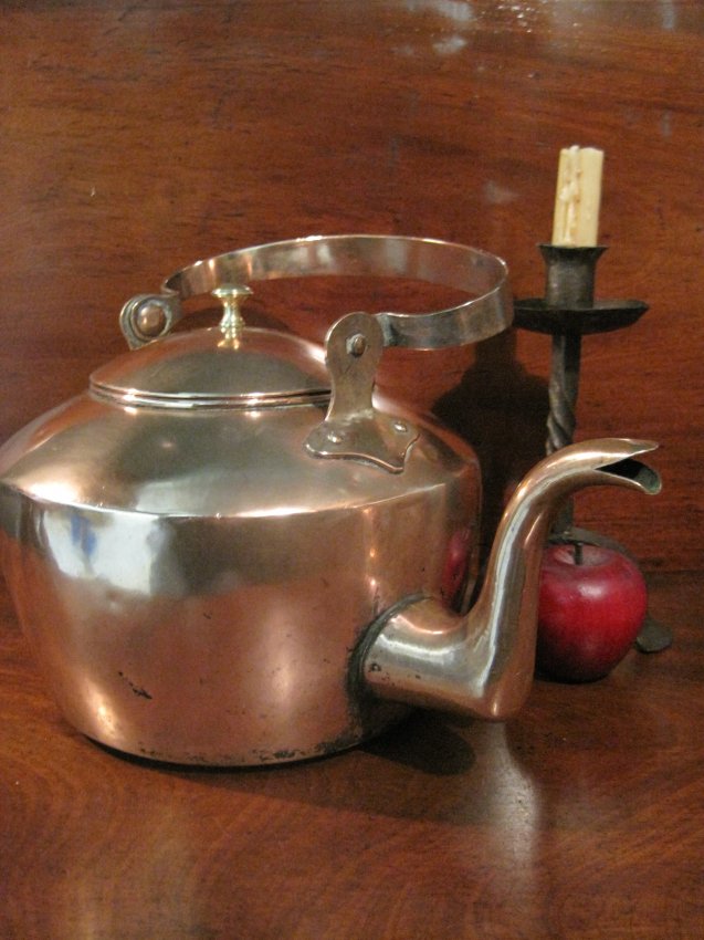 American Copper Dovetailed Goose Neck Tea Kettle 1700s Lot 47