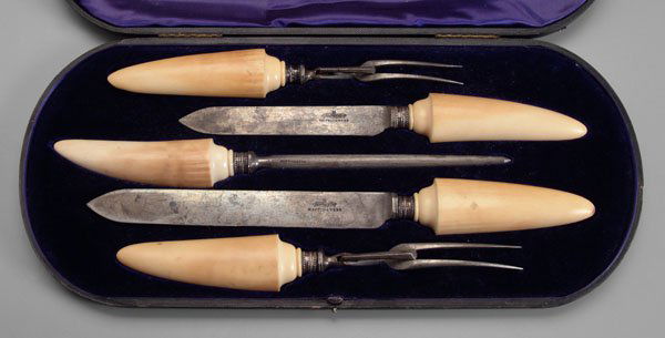 892: Cased bone-handle carving set, : Lot 892