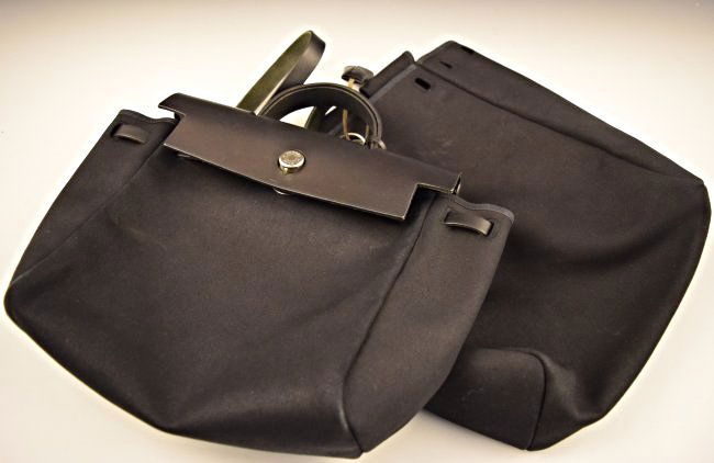 hermes black cloth handbag herbag  