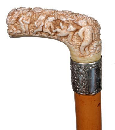 6. Bear Ivory Cane-Dated 1894-A carved ivory handle wit : Lot 6