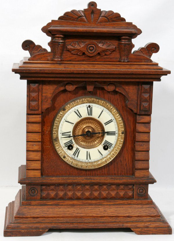 101617: ANSONIA CLOCK CO. OAK MANTLE CLOCK, C.1880 : Lot 101617