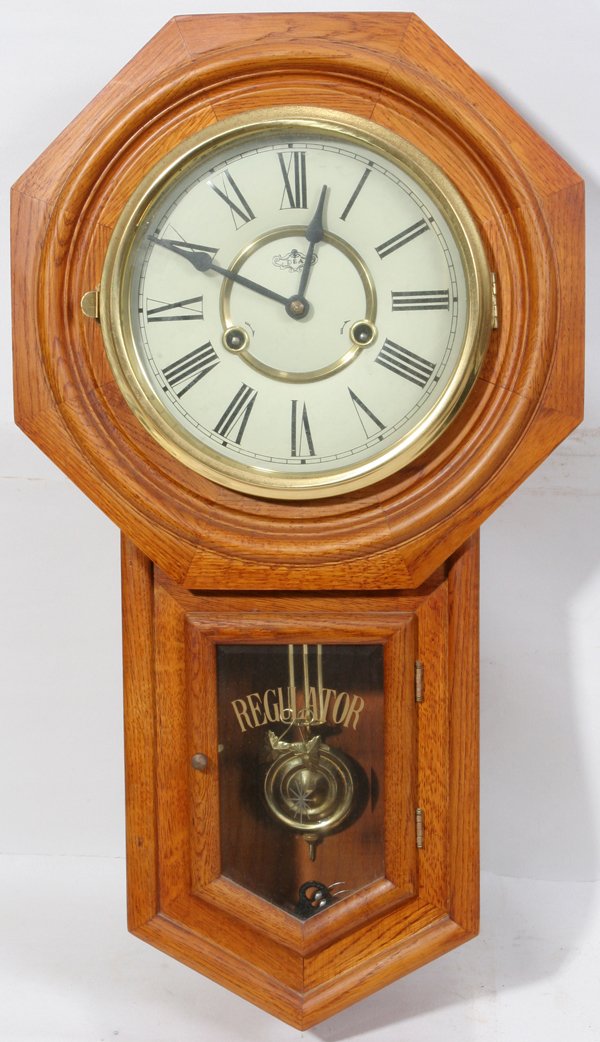 082078: D & A REGULATOR OAK WALL CLOCK, KEY WIND : Lot 82078